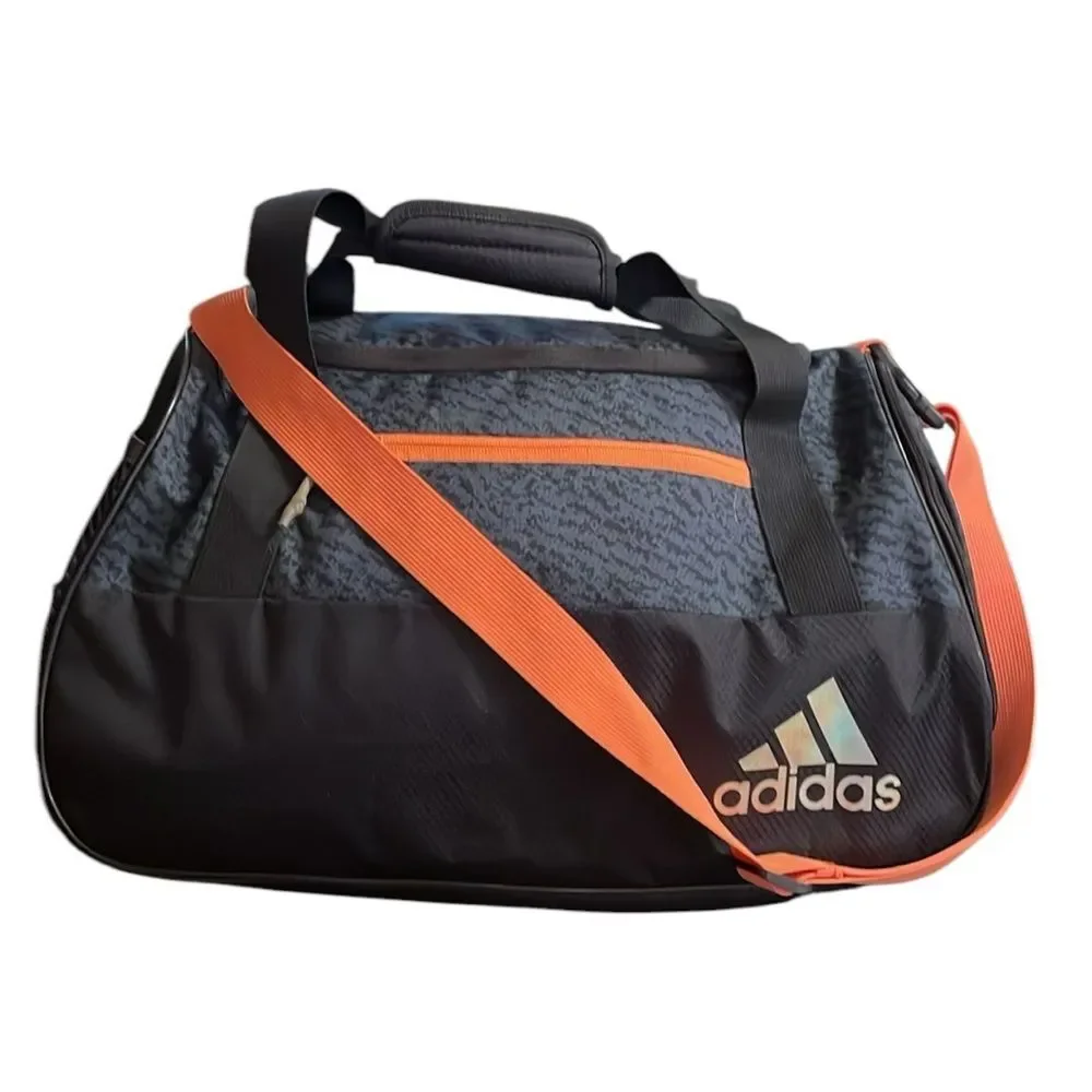 Adidas Blue & Orange Duffle Bag. Has separate inside & outside pockets 19x11x10